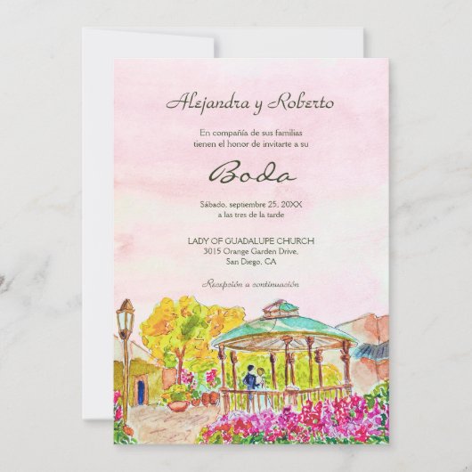 Spaans Waterverf Oude Stad Kiosk Mexico Huwelijk Kaart (Voorkant)