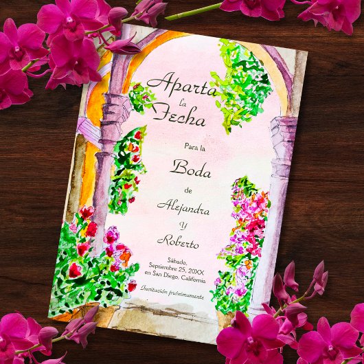 Spaans, Waterverf Oude Stad Trouwen Save the Date Kaart