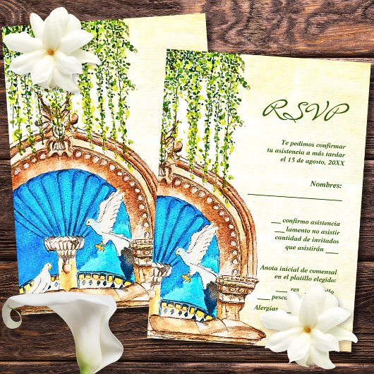 Spaans, Waterverf Paint Old Mexico RSVP-kaart Bedankkaart