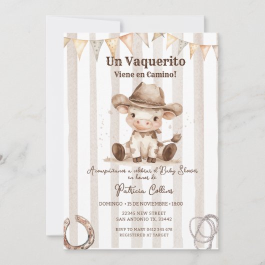 Spaans Western Vaquerito Cowboy Baby shower Kaart (Voorkant)