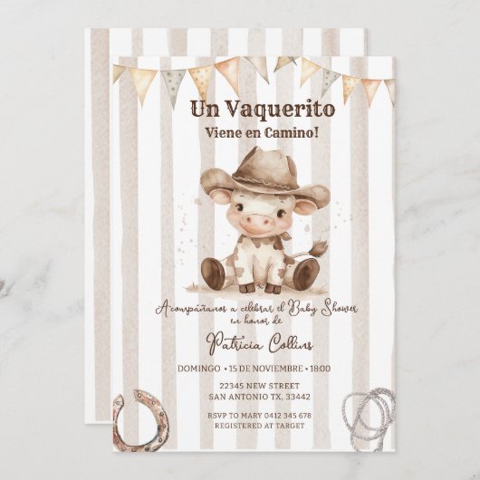 Spaans Western Vaquerito Cowboy Baby shower Kaart (Voorkant / Achterkant)