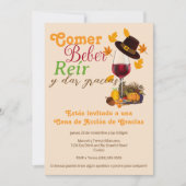 Spaans wijnglas eet Drink Thanksgiving diner Kaart (Voorkant)