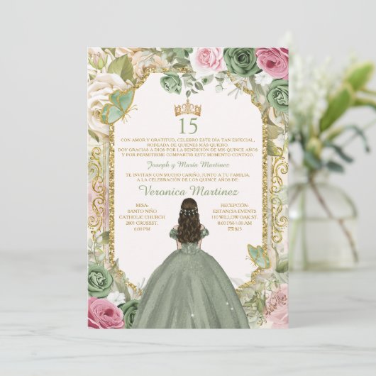 Spaans Wijze Roze & Goud 15 Años Prinses Verjaarda Kaart (Staand voorkant)