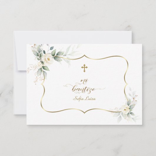Spaans-witte bloemen Gracias Con Oración Bautizo Bedankkaart (Achterkant)