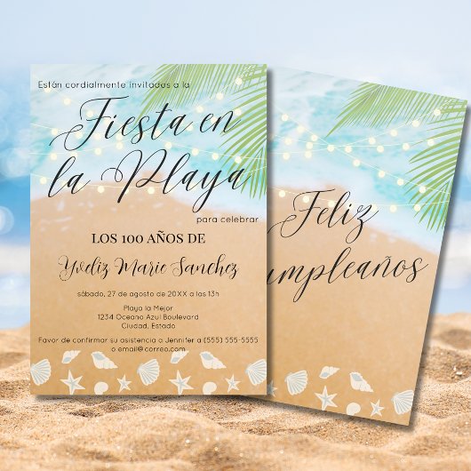 Spaans zandstrand verlicht 100ste verjaardagsfeest kaart