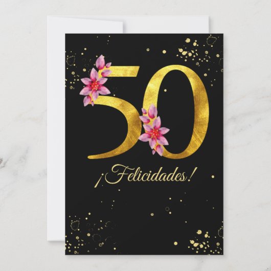 Spaans Zwart Goud Roze Bloem 50ste Verjaardag Kaart (Achterkant)