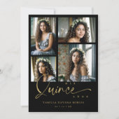 Spaans Zwart Trendy Quinceañera Collage 4 Foto's Kaart (Voorkant)