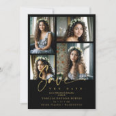 Spaans Zwart Trendy Quinceañera Collage 4 Foto's Save The Date (Voorkant)