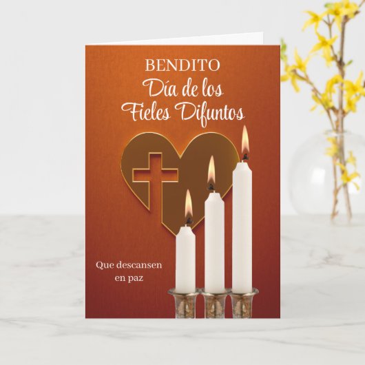 Spaanse All Souls Day Heart Cross en aangestoken k Kaart (Gele Bloem)