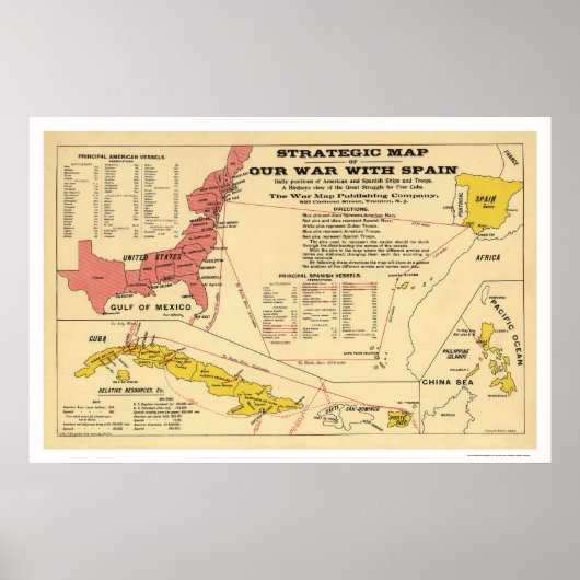 Spaanse Amerikaanse Oorlogskaart 1898 Poster (Voorkant)