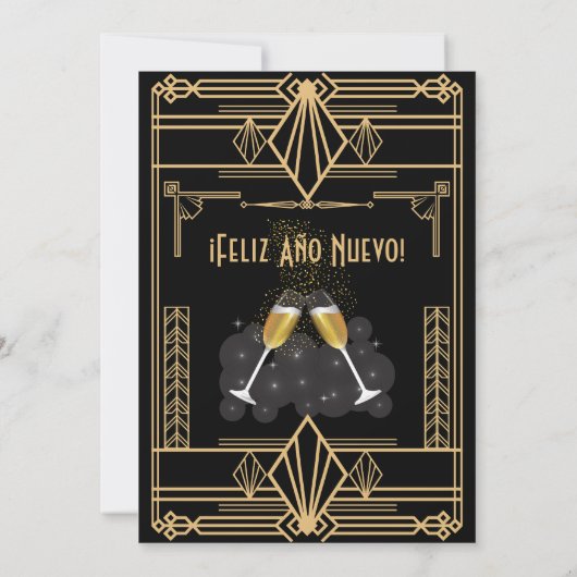 Spaanse Art Deco Gold 1920's oudejaarsfeest Kaart (Achterkant)