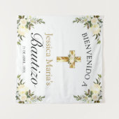 Spaanse baby doop bloemrijke gouden kruis welkom wandkleed (Voorkant (horizontaal))