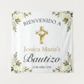 Spaanse baby doop bloemrijke gouden kruis welkom wandkleed (Voorkant)