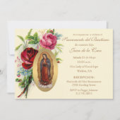 Spaanse  Baby Katholieke Floral Scripting Inv Kaart (Voorkant)