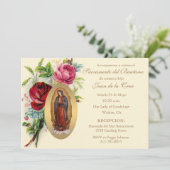 Spaanse Baby Katholieke Floral Scripting Inv Kaart (Staand voorkant)