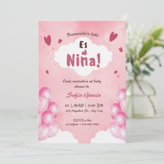 Spaanse Baby Meisje Douche Kaart (Staand voorkant)