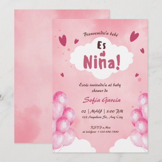 Spaanse Baby Meisje Douche Kaart (Voorkant / Achterkant)