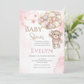 Spaanse baby shower uitnodiging roze beer meisje (Staand voorkant)