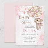 Spaanse baby shower uitnodiging roze beer meisje (Voorkant / Achterkant)