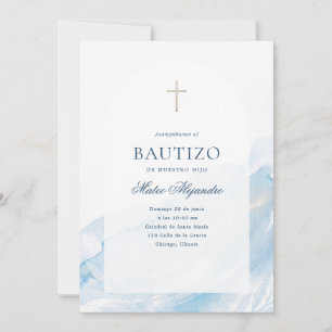Spaanse Bautizo Blauwe Aquarel Boog Kruis Kaart