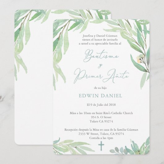 Spaanse Bautizo Boy Baptism en First Birthday Kaart (Voorkant / Achterkant)