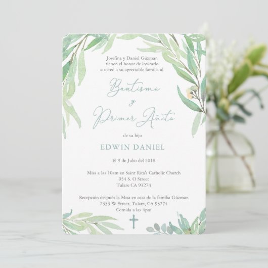 Spaanse Bautizo Boy Baptism en First Birthday Kaart (Staand voorkant)