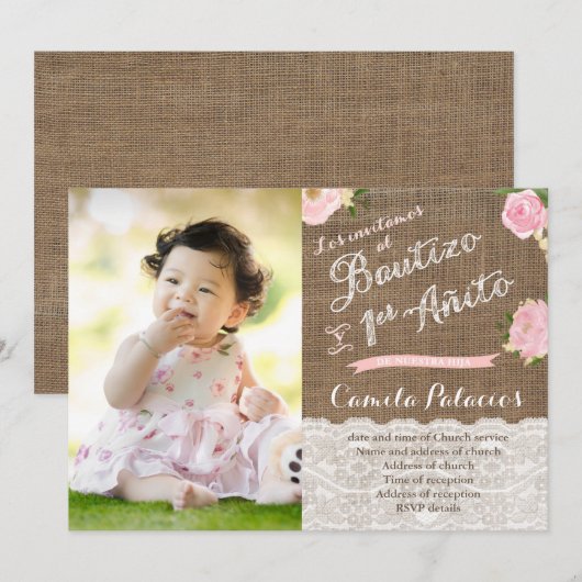 Spaanse Bautizo Cumple Baptism 1e verjaardag Foto Kaart (Voorkant / Achterkant)