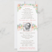 Spaanse Bautizo Peach Spring Baptism nodigt meisje Kaart (Voorkant)