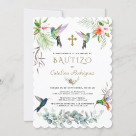 Spaanse Bautizo Pink Flowers Hummingbird Girl Kaart