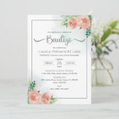 Spaanse Bautizo Uitnodiging Roze Bloemen Doop (Staand voorkant)