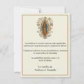 Spaanse begrafenis Guadalupe Religieuze Dank u Bedankkaart (Achterkant)
