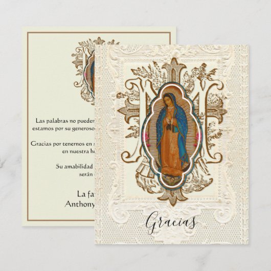 Spaanse begrafenis Guadalupe Religieuze Dank u Bedankkaart (Voorkant / Achterkant)