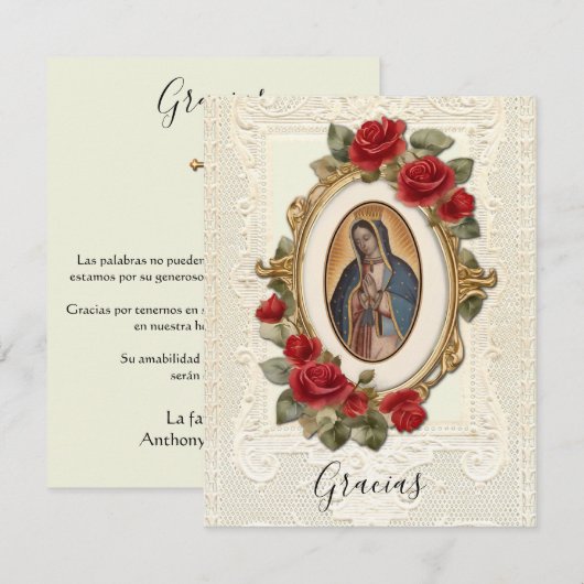 Spaanse begrafenis Guadalupe Religieuze Dank u Bedankkaart (Voorkant / Achterkant)