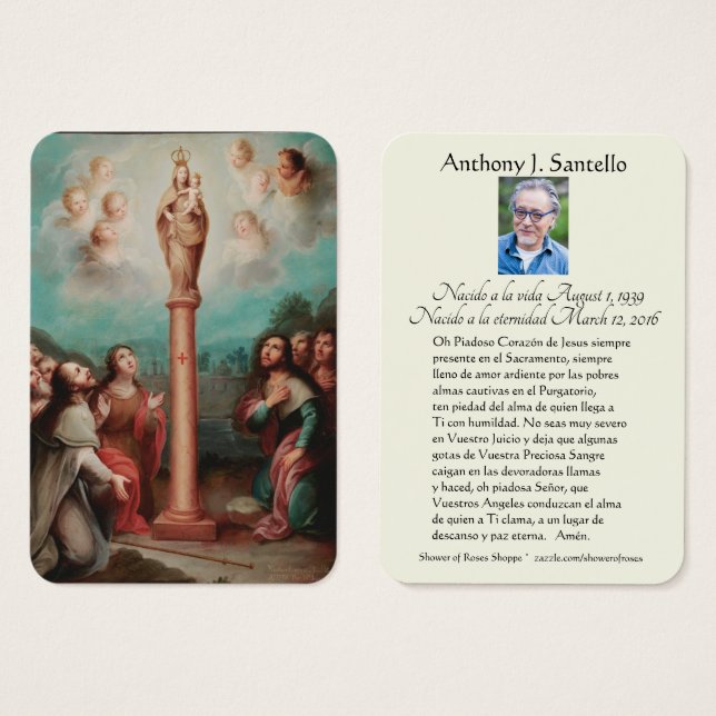 Spaanse begrafenis Mary El Pilar Memorial Prayer Visitekaartje (Voorkant /achterkant)