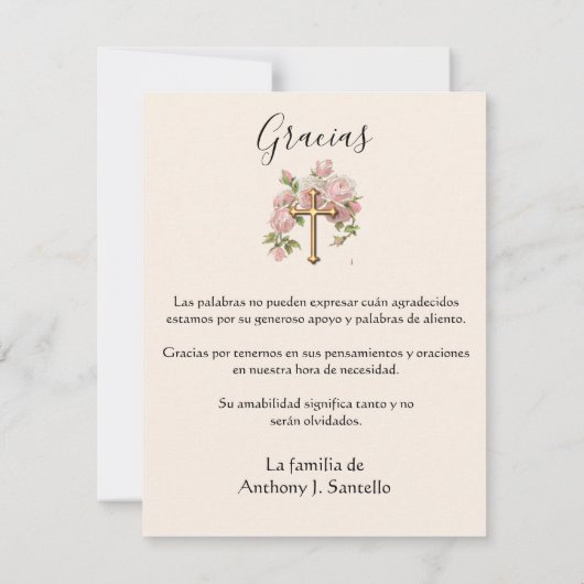 Spaanse begrafenisboviene Mary Religious Dank u Bedankkaart (Achterkant)