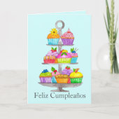 Spaanse Birthday Waterverf cupcakes Kaart (Voorkant)