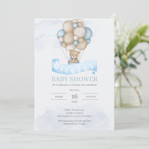 Spaanse blauwe beer baby shower uitnodiging