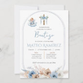 Spaanse Blauwe Bloemen Doop Kaart (Voorkant)