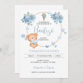 Spaanse Blauwe Bloemen Doop uitnodiging (Voorkant / Achterkant)