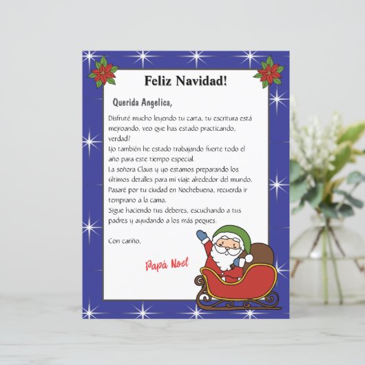 Spaanse blauwe brief van Santa Carta de Papá Noel (Staand voorkant)