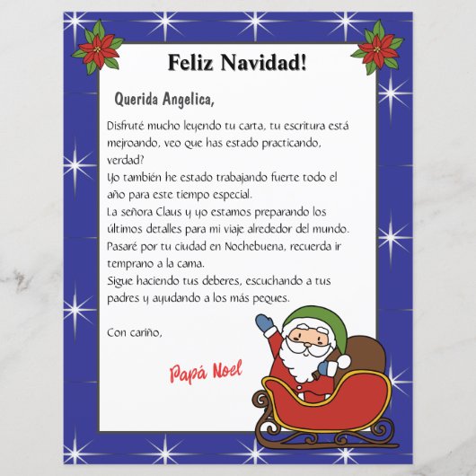 Spaanse blauwe brief van Santa Carta de Papá Noel (Voorkant)
