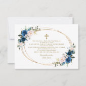 Spaanse blauwe Floral Gracias Con Oración Bautizo Bedankkaart (Voorkant)