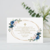 Spaanse blauwe Floral Gracias Con Oración Bautizo Bedankkaart (Staand voorkant)