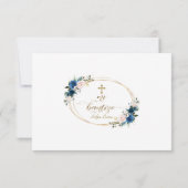 Spaanse blauwe Floral Gracias Con Oración Bautizo Bedankkaart (Achterkant)