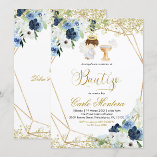 Spaanse blauwe Floral Niñ o Bautizo Invitacion Kaart