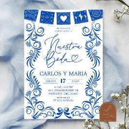 Spaanse Blauwe Talavera Frame Nuestra Boda Kaart