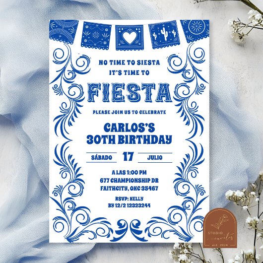 Spaanse Blauwe Talavera Verjaardagsfeest Kaart