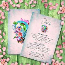 Spaanse Bloemen Hart Mexicaanse Trouwkaart Details RSVP Kaartje