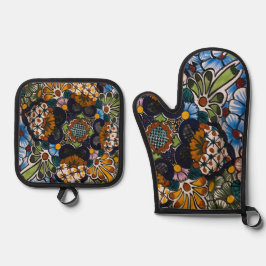 Spaanse bloemenprint ovenwant & pannenlap set