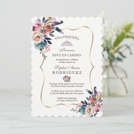 Spaanse Bloesem Bloemen Uitnodiging voor Baby Show (Staand voorkant)